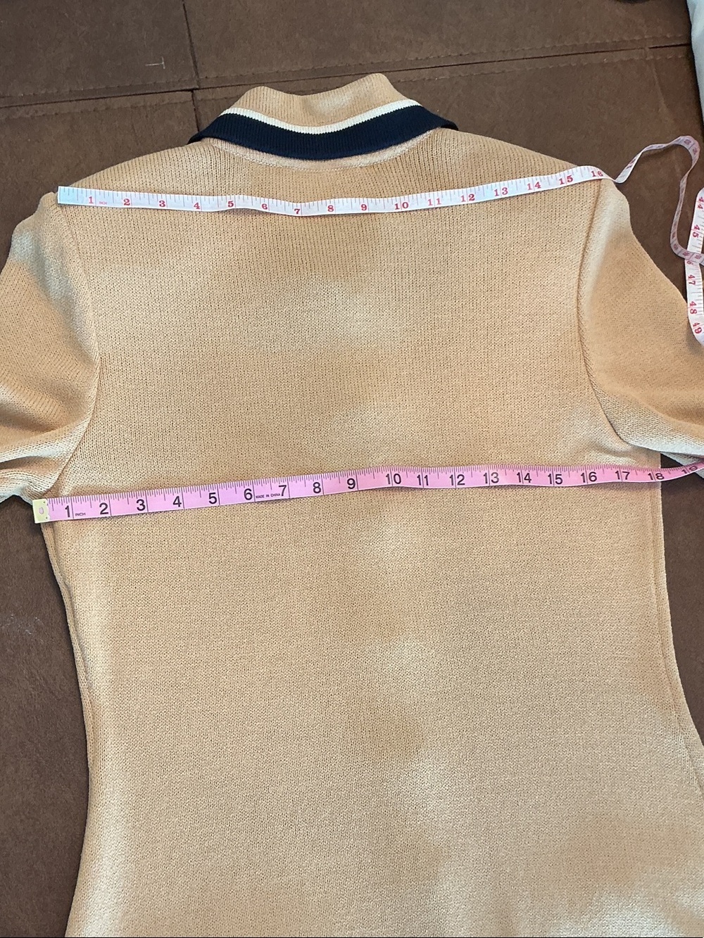 St. John Collection by Marie Gray Camel & Dark Navy Trim Knit Blazer Jacket Sz 6 - Picture 5 of 11